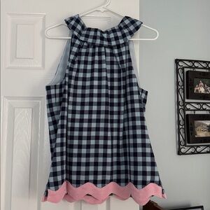 Navy and light blue gingham Sail to Sable Top- Medium